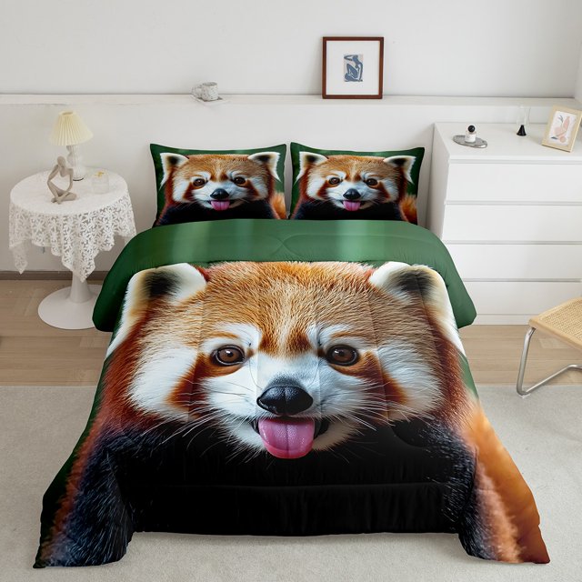 Erosebridal Ensembles de Literie Kawaii Panda Roux Simple avec Couette, Insert de Couette Animal de Zoo, Décor Imprimé Faune 3D, Réversible 2 Pcs