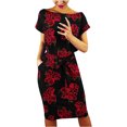 thumbnail image 2 of Robes d'Invitée de Mariage pour Femmes Courtes Femmes Décontractées Col Rond Bretelles Manches Courtes Imprimé Floral Robe Ample avec Poches Robe d'Été Robes Élégantes pour Femmes en Liquidation, 2 of 6