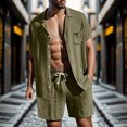 thumbnail image 4 of Costume de Pasteur pour Homme de Printemps Uni 3 Pcs à Manches Courtes avec Col Rabattu Haut Short Pantalon Costume en Coton Homme Grande Taille et Costume en Lin, 4 of 7