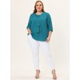 thumbnail image 3 of GRACE & GRANDEUR Hauts pour Femmes Grande Taille Travail Col Rond Blouse en Mousseline à Volants Haut de Bureau 2X Bleu Vert, 3 of 5
