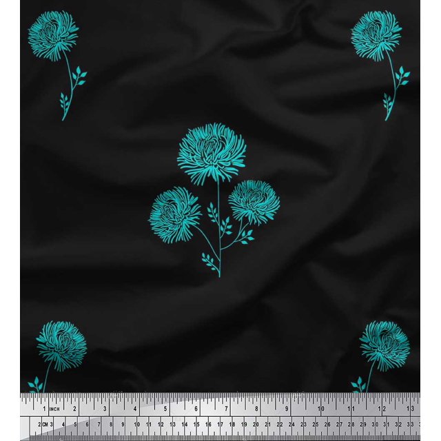 Soimoi Silk Fabric Wild Flower Print Fabric by Yard 42 Inch Wide