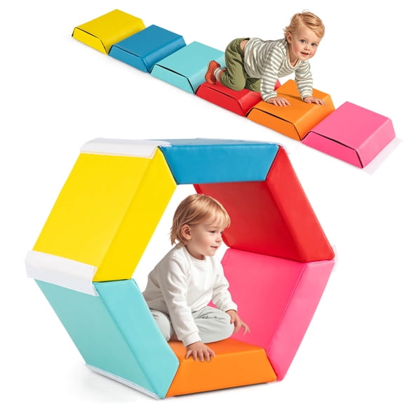 Costway Colorful Exercise Tumble Mat for Kids with Detachable Zippered PU Covers Hook