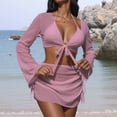 thumbnail image 2 of FRSASU Women's 4 Piece Swimsuit Fishnet Triangle Halter String Bikini Set with Cover up Top Skirt Split Swimsuit Set Pink M(M), 2 of 3