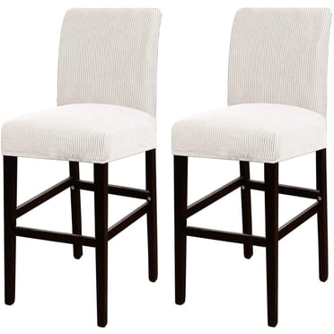 Zhuge 2 Pack Stretch Bar Stool Covers Pub Counter Stool Chair Covers with Back Washable Barstool Seat Slipcover with Elastic Bottom (White)