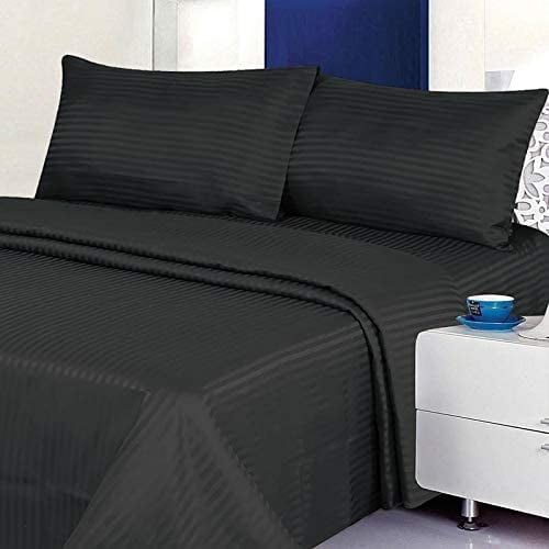 700 Thread Count 100% Egyptian Cotton 4-Piece Bed Sheet Set (1 Flat, 1 Fitted Sheet, 2 Pillow Covers) 15 Inches Deep Pocket Size Stripe Pattern