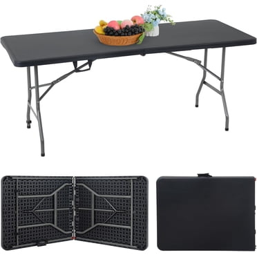 FDW Table Pliante de 6 Pieds, Table Pliante Portative en Plastique de 70 x 29 Pouces, Table Pliante Robuste en Deux pour Fêtes, Événements, Camping et Usage Extérieur