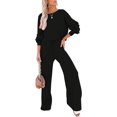 thumbnail image 1 of ORUYROP Ensemble de Pull 2 Pcs pour Femmes Haut Court à Manches Longues et Pantalon Large, 1 of 7