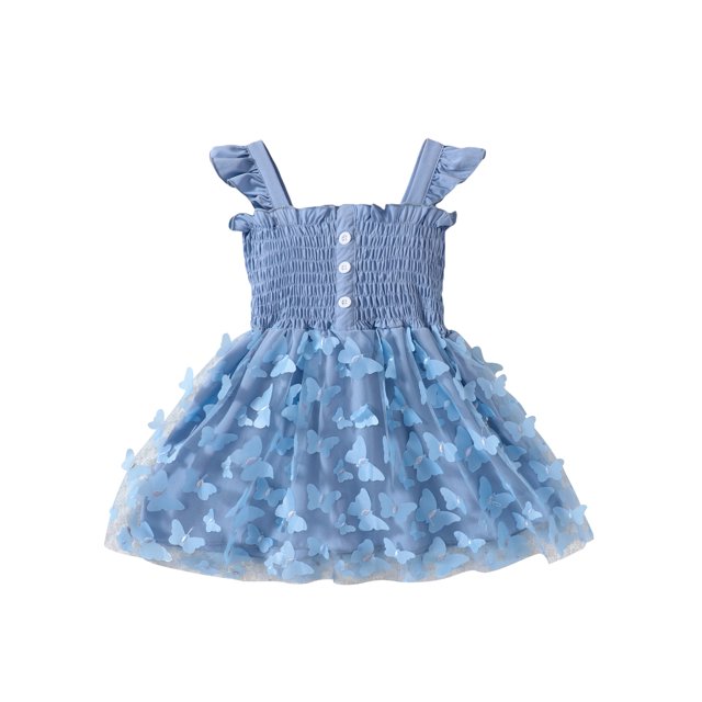 Faithtur Robe d'Été pour Fillettes, Sans Manches Boutonnée devant Robe Ligne A 3D Papillon Couleur Unie