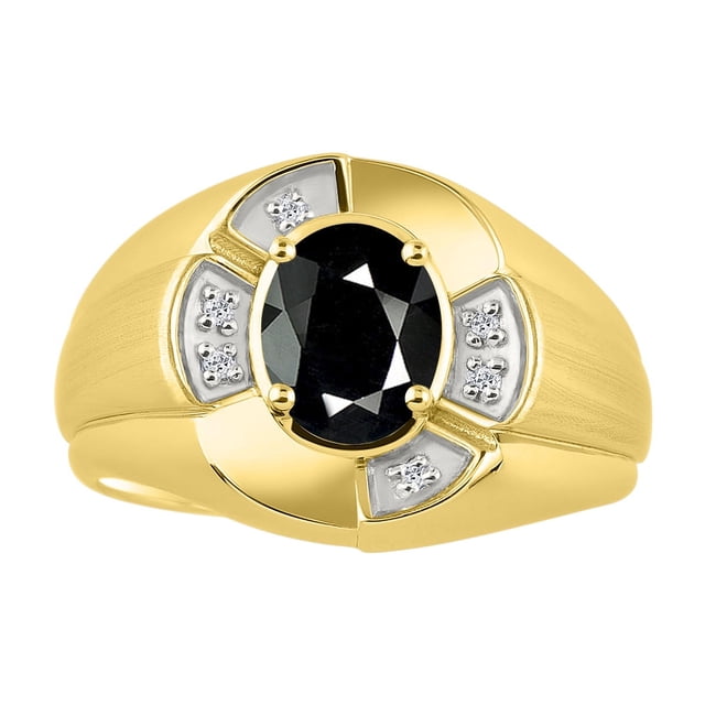 RYLOS 14K Yellow Gold Ring 8X6MM Oval Gemstone & Diamond Unisex Rings Onyx October Birthstone Ring Size 9