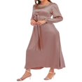 thumbnail image 4 of Femmes Automne Midi Robe à Manches Longues Noeud devant Robe en Satin, 4 of 7