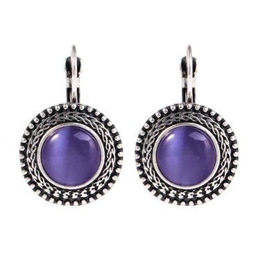 ruzhgo 1 Paire Boho Gros Rond Pierre Goutte Boucles d'Oreilles Femmes Filles Oreille Bijoux Sculptés Vintage Boucles d'Oreilles Tibétaines Violet