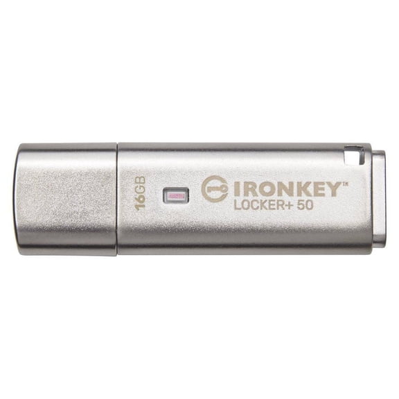 Kingston Ironkey Locker+ 50 Clé USB cryptée 16 Go | USB 3.2 Gen 1 | Protection XTS-AES | Options de sécurité multi-mots de passe | Sauvegarde automatique dans le cloud | Boîtier en métal | IKLP50/16 G