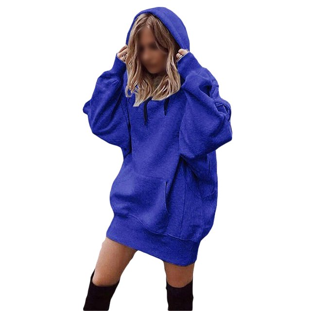 Grande Taille P-XXXXXL Femmes Manches Longues à Capuche Poches Chandail à Capuche Robe Tunique Chandail Automne Hiver Longs Hauts à Capuche
