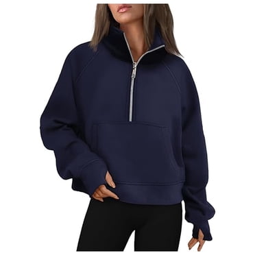 Huaizzzy Mode Femme Décontractée Demi-Fermeture Éclair Courte Col Montant Plus Couleur Unie Chandail à Capuchon Leggings Chandail Femme Chandail à Capuchon Femme Fermeture Éclair Complète Veste à Carreaux Zippée pour Dames Grand Haut Chemises Ouvertes à l'Avant Femme