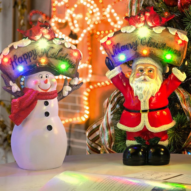 Yescom Décoration de Table de Noël Bonhomme de Neige & Père Noël Thème de Noël Mariage Fête à la Maison Décoration de Table Lot de 2
