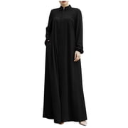 AherBiu Womens Zip up Dress Plus Size Long Sleeve Stand Collar Slit Casual Loose Maxi Dresses for Women