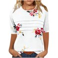 thumbnail image 1 of Pisexur Hauts pour Femmes, Hauts d'Été pour Femmes, Hauts de Sortie pour Femmes, Hauts pour Dames, Mode Féminine T-shirt à Manches 3/4 Froissé Col Rond Coupe Ample Manches Courtes Blanc, TG, 1 of 8