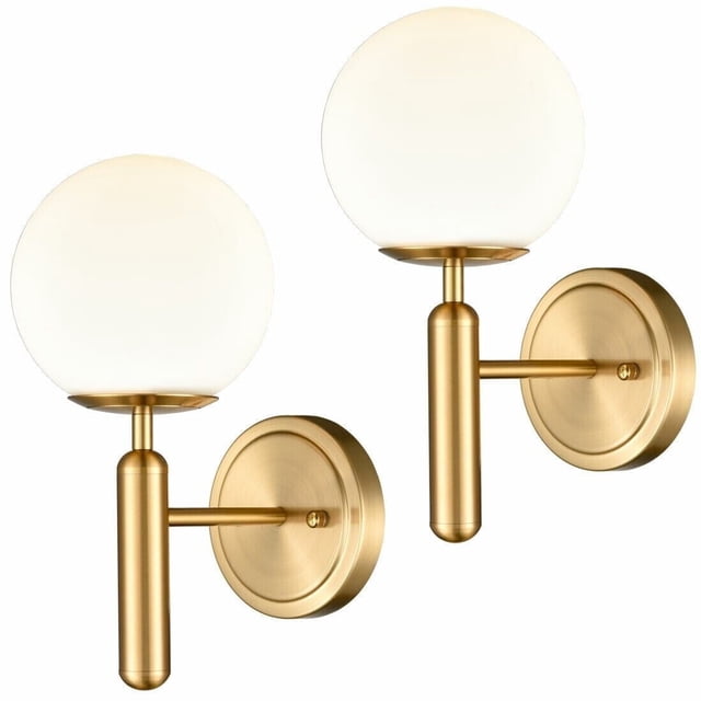 Flavia Lot de 2 Appliques Murales Modernes Mi-Siècle Globe Doré Luminaire Mural en Verre