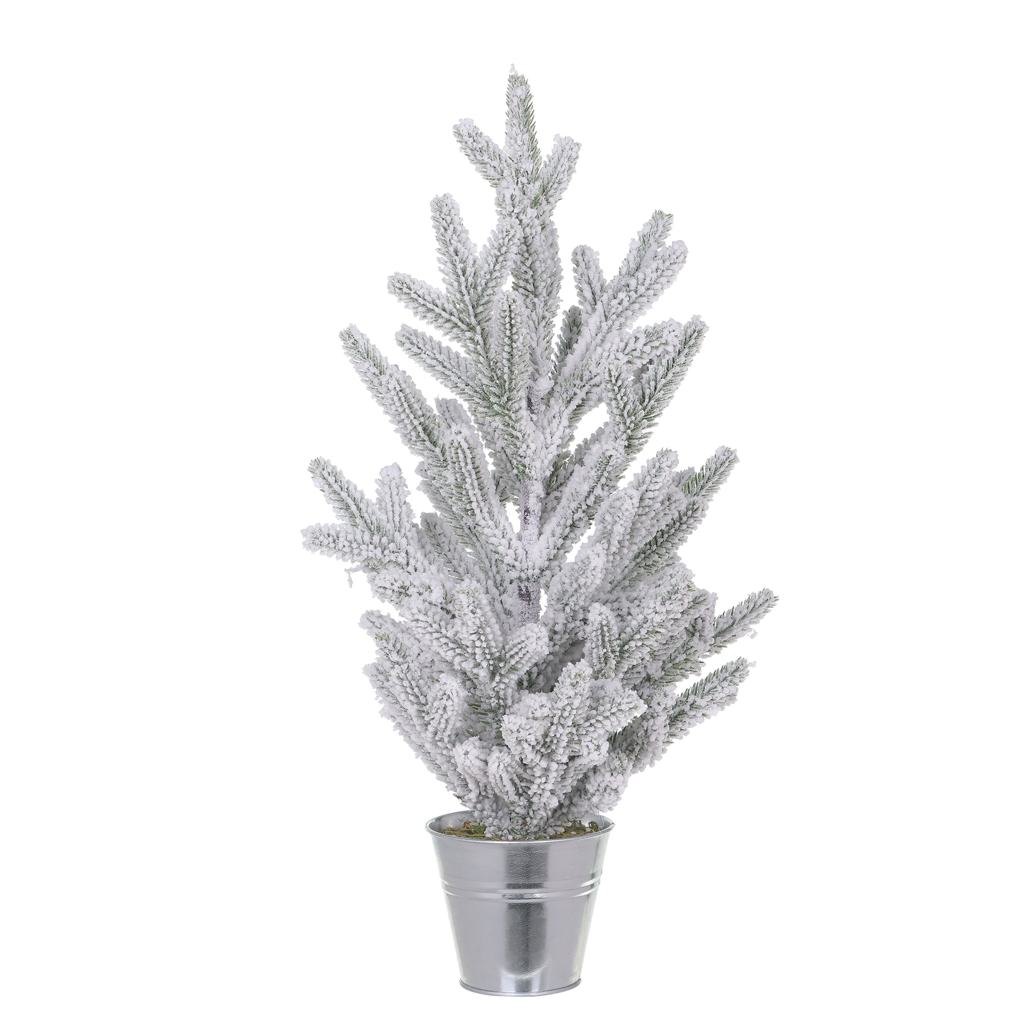 HOLIDAY TIME 15 Inch Flocked Mini Potted Christmas Tree, 80% PP 10% Iron 10% Polystyrene Foam Tabletop Decor