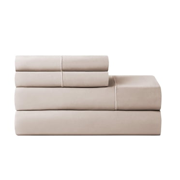 Hotel Style 4-Piece 600 Thread Count Beige Egyptian Cotton Adult Bed Sheet Set, Queen - Deep Pocket
