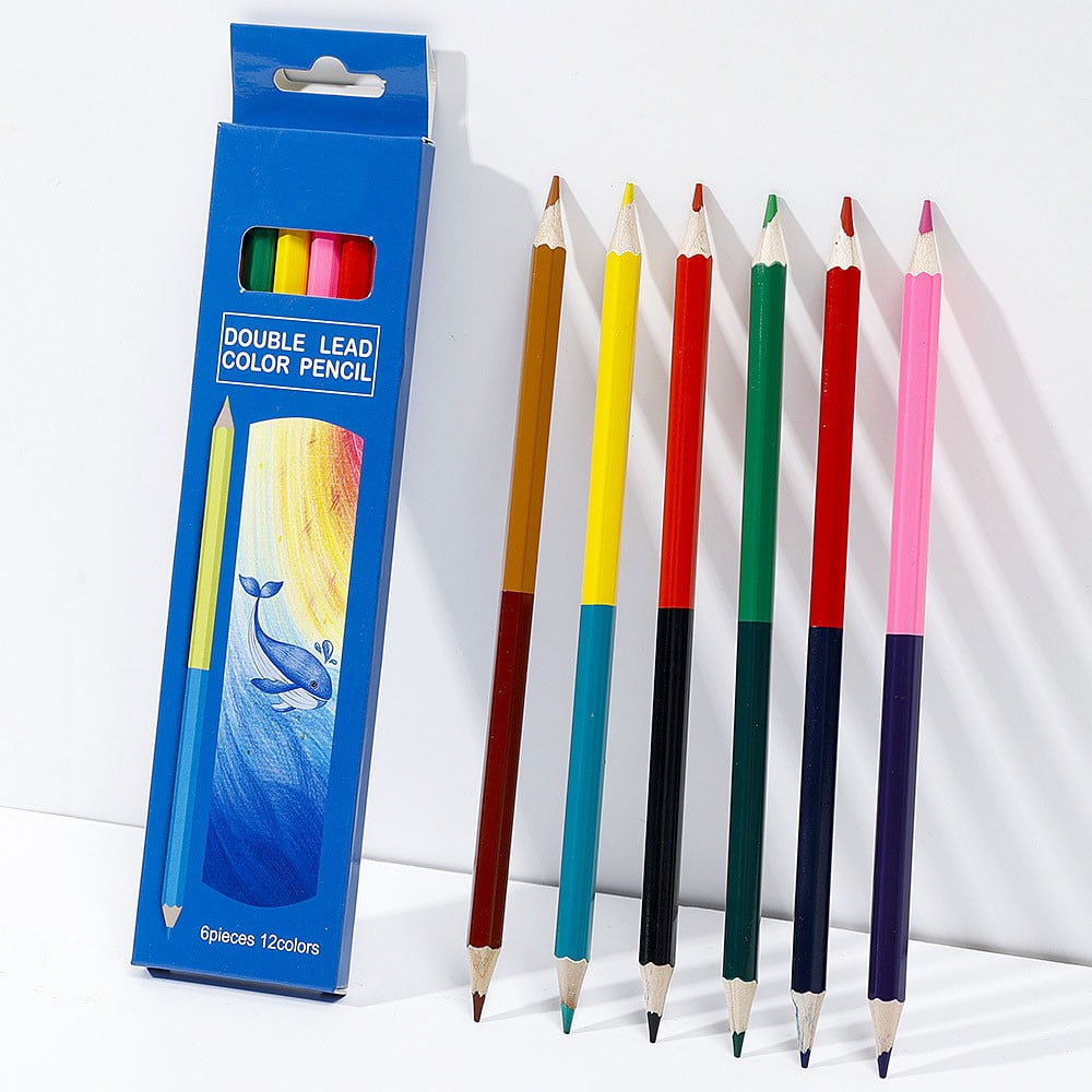 Crayon De Couleurs,24 Pièces Woody Crayons De Couleur Pour Adultes Et