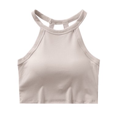 AherBiu Cropped Tank Tops for Women with Built in Bra Ribbed Knitted Camisole Halter Neck Casual Going out Tops