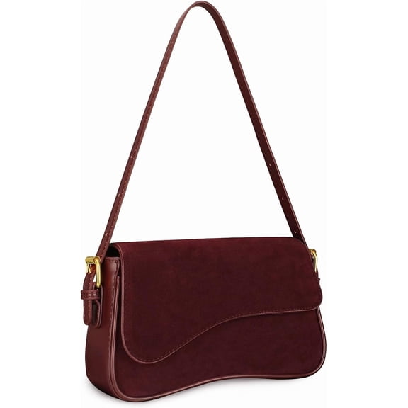 Shoulder Bag for Women Small Purse Mini Hobo Handbag Trendy Suede Purse with 2 Detachable Shoulder Straps,Burgundy