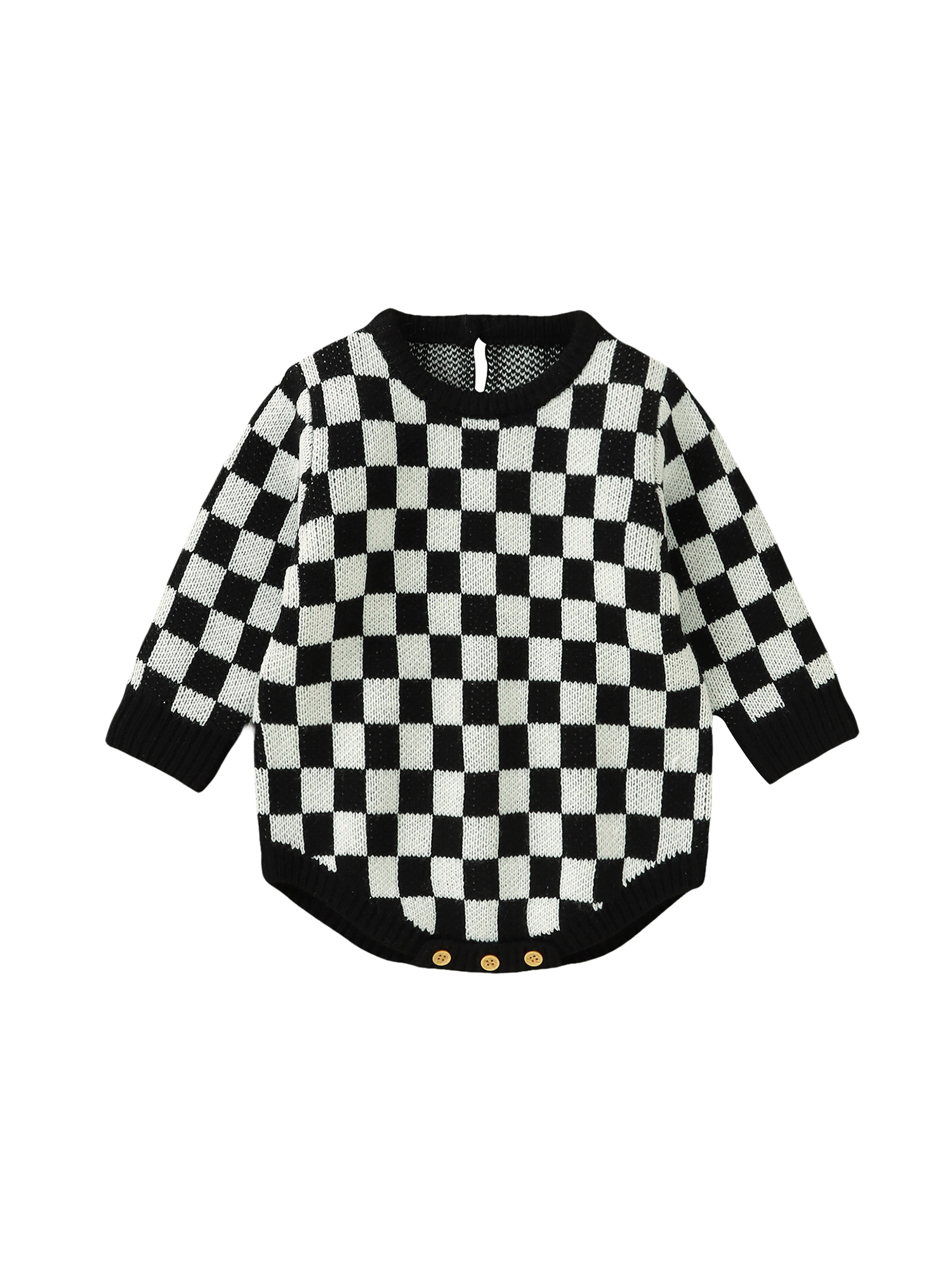 Faithtur Barboteuse Bébé Filles Garçons à Carreaux Col Rond Manches Longues Tricotée Automne Hiver