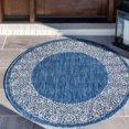 thumbnail image 1 of Unique Loom Tapis de Style Transitionnel pour Intérieur et Extérieur, Bordure Florale Traditionnelle, Collection Extérieure, 4 Pieds, Bleu/gris, 1 of 4