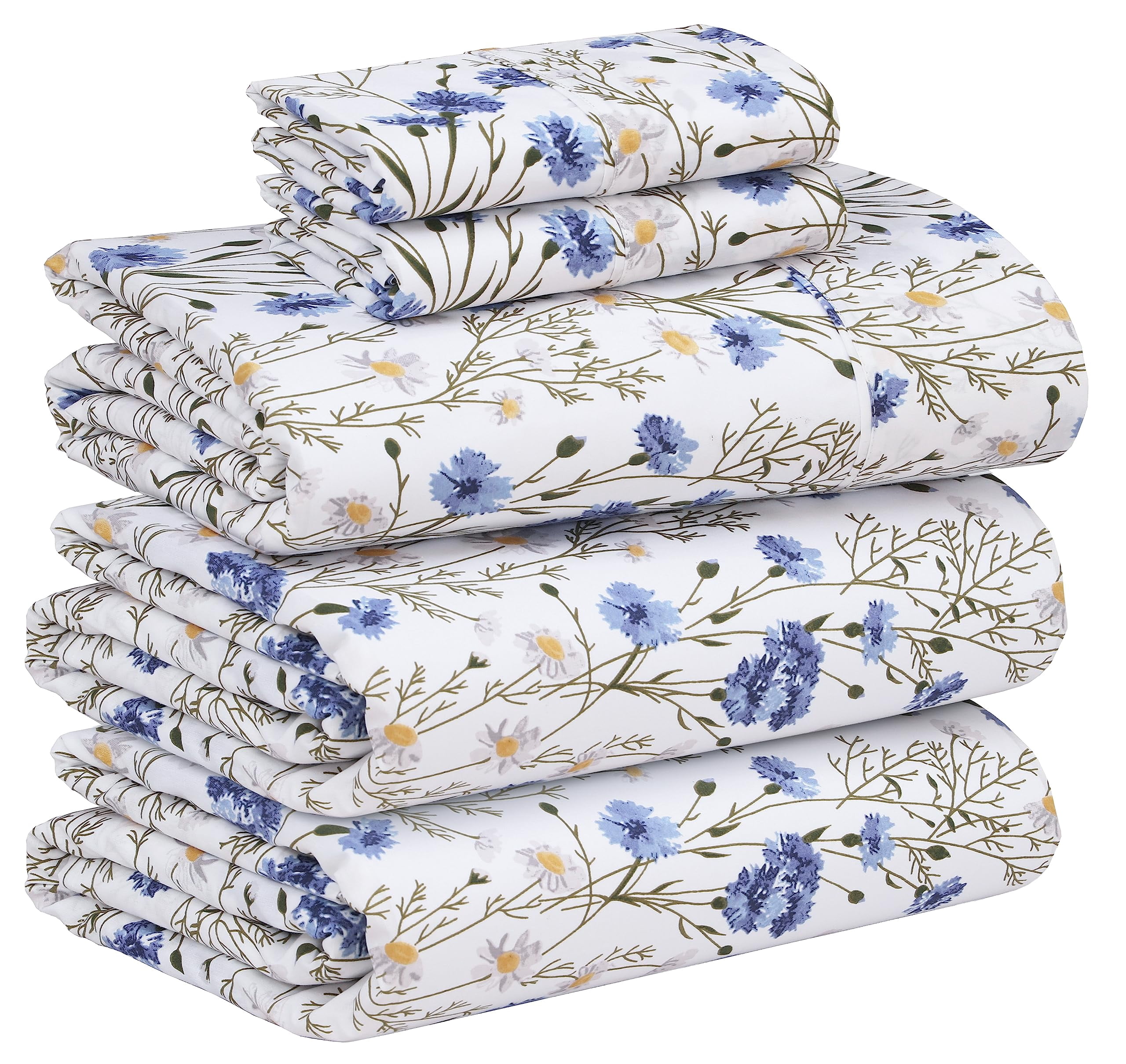 RUVANTI 100% Cotton Split King Sheets, Percale Sheet Set, Sweet Pea