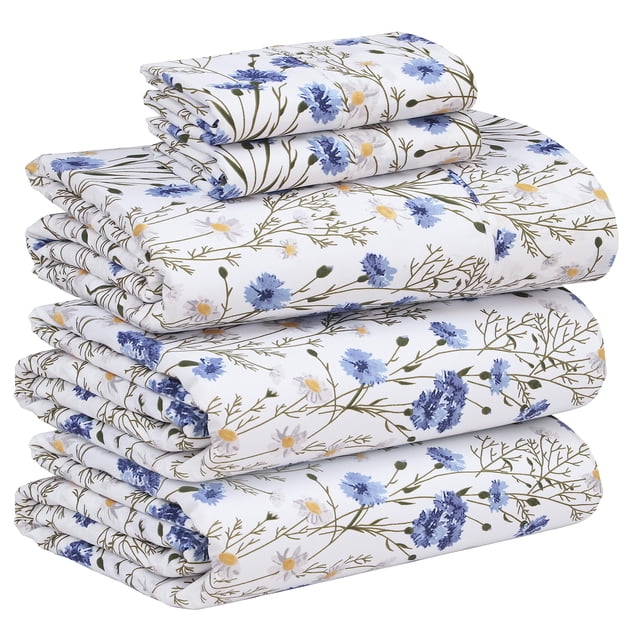 RUVANTI 100% Cotton Split King Sheets, Percale Sheet Set, Sweet Pea