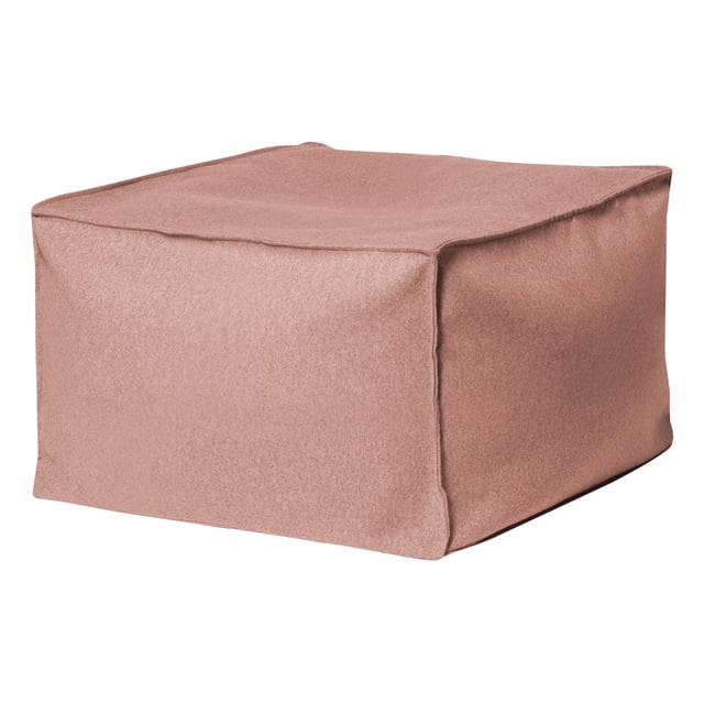 Gouchee Home Loft Felt Ottoman Pouf in salmon faux felt fabric, a square bean bag footstool filled with polystyrene beads, suitable as kids' seating or extra living room seating, with a removable, machine washable cover.