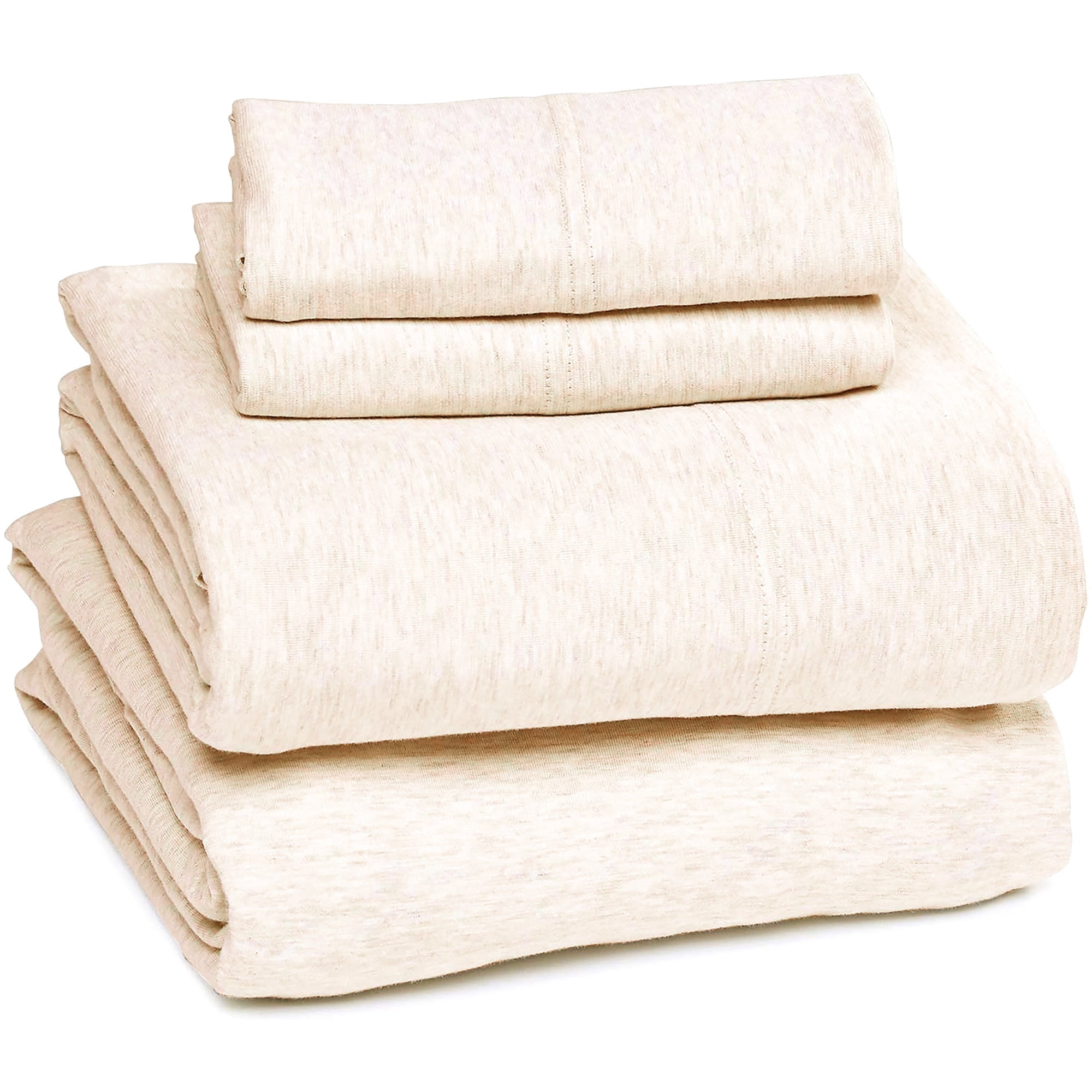 Sleepdown 100% Cotton Jersey Sheets Queen, 4 Piece Bed Sheets Soft Breathable Deep Pocket Queen Size Bed Sheets, Oatmeal