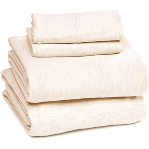 Sleepdown 100% Cotton Jersey Sheets Queen, 4 Piece Bed Sheets Soft Breathable Deep Pocket Queen Size Bed Sheets, Oatmeal
