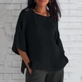 thumbnail image 2 of Dealovy Top For Women Plus Size 3/4 Sleeve T-Shirts Crew Neck Cotton Linen Side Split Solid Tee Blouses, 2 of 7