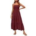 thumbnail image 1 of Robe Bohème pour Femmes Robe Bohème pour Femmes à Bretelles Spaghetti, Smockée, à Étages, Longue, de Plage, Soleil, Sans Manches, Unie, Robe Maxi, 1 of 8