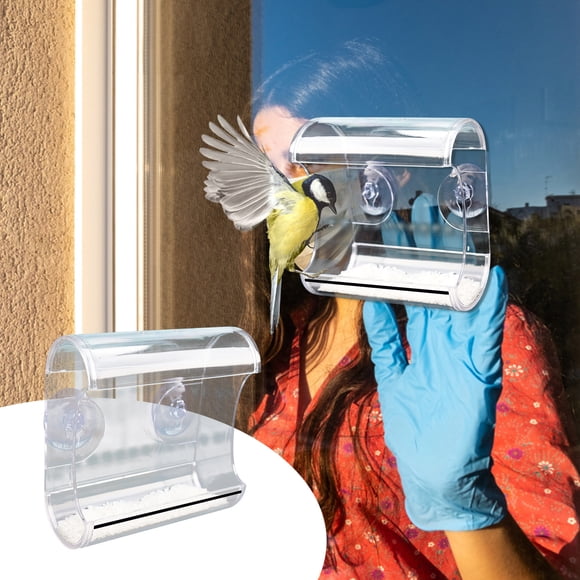 Aqestyerly Acrylic Bird Feeder - Weatherproof Outdoor Hanging Design, Drainage Tray and Suction Cups