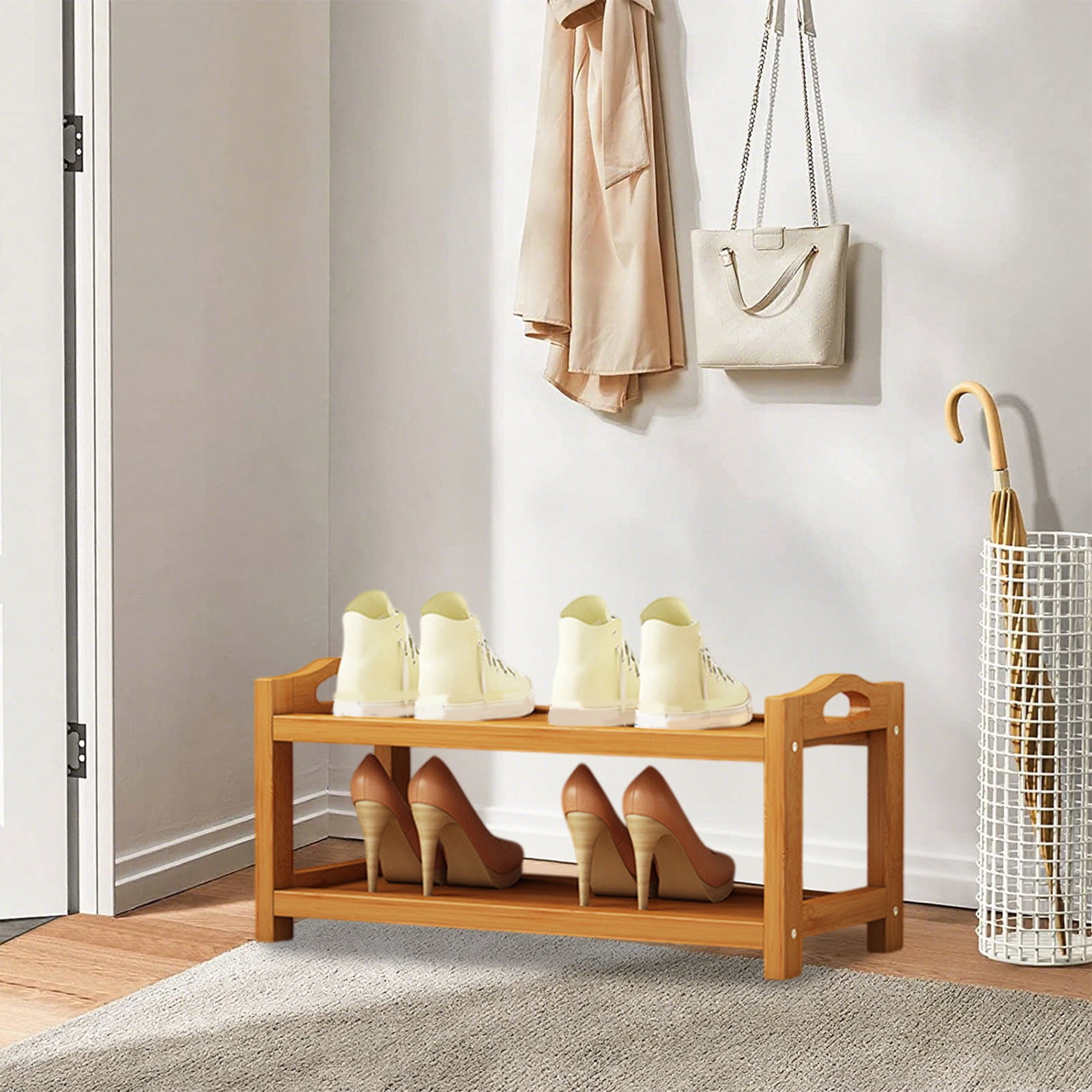 Chmadoxn Shoe Rack for Closet Bamboos Shoe Rack Home Floor Concise Shoe Rack Multi-Layer Shelf Dormitory Space Saving Storage Small Shoe Cabinet Bamboo Shoe Rack
