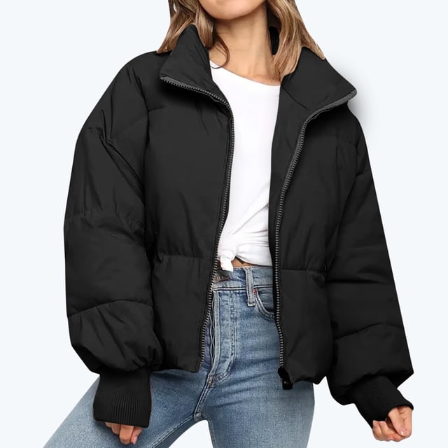 Veste en Duvet pour Femmes en PVC, Cardigan Uni à Col Montant, Manteau Rembourré d'Extérieur