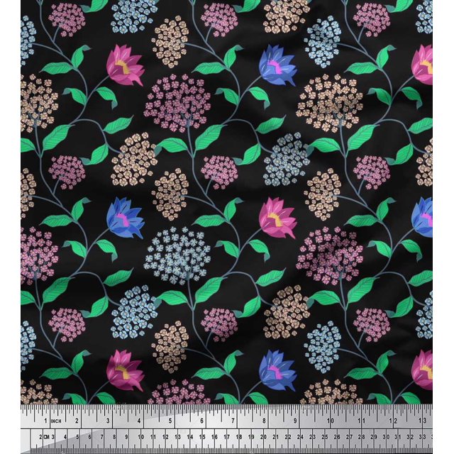 Soimoi Velvet Fabric Leaves & Floral Artistic Print Fabric by the Yard 58 Inch Wide