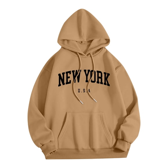 aohooy Men Hoodies Y2k Oversized Letter Print Graphic Hoodies Long Sleeve Hooded Pullover Casual Sweatshirts with Pocket Khaki,XL