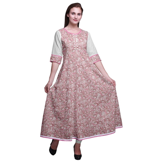 Bimba Robe Anarkali Imprimée pour Femmes, Robe Longue Maxi, Robe Ethnique