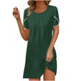 thumbnail image 2 of Gspmoly Robes pour Femmes Grande Taille, Nouvelle Robe d'Été Décontractée pour Femmes à Col Rond, Couleur Unie, Ample, Plissée à la Poitrine, à Manches Courtes, Robe de Vacances pour Femmes Offres, 2 of 5