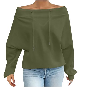 Lmnyox Chandails de Mode pour Femmes Grande Taille Col Bateau Manches Longues Chandails Unis à Cordon Chandails à Enfiler