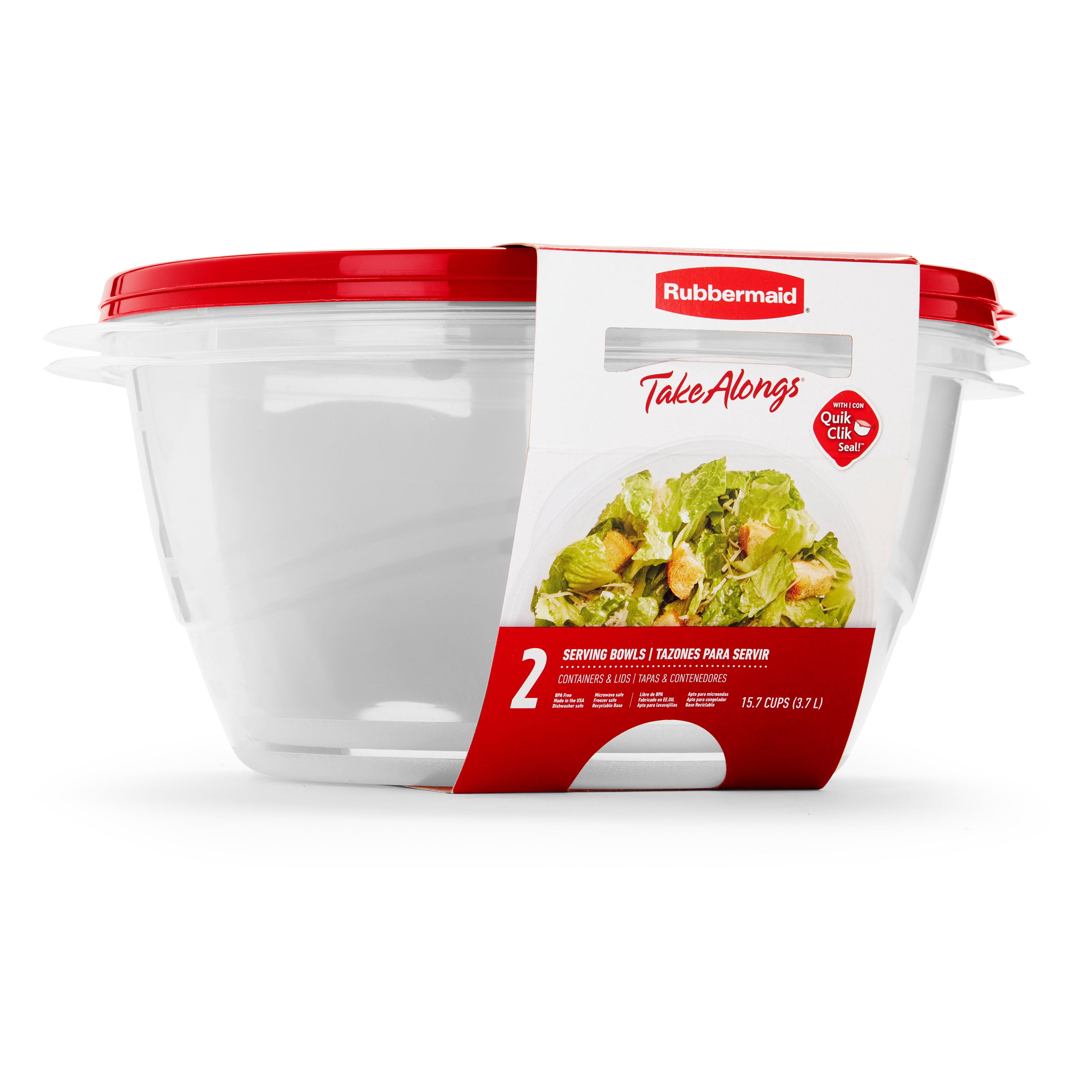 Rubbermaid TakeAlongs Serving Bowl Food Storage Containers, 3.7 L (15.7 Cup), Ruby Red, 2 Pack