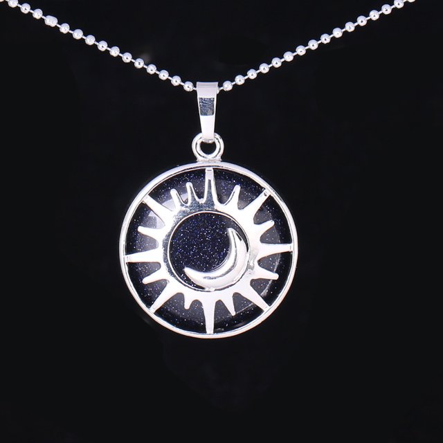 Collier Pendentif Perle Plate Pierre Naturelle Cristal Quartz Couleur Argent Femmes Hommes