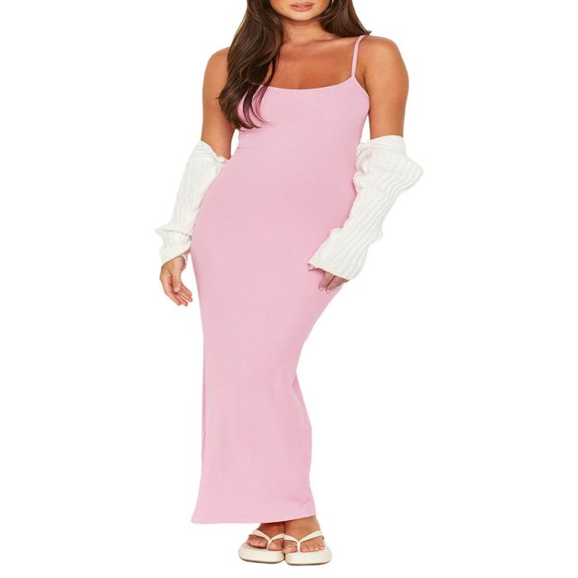 Robe Débardeur Ajustée à Bretelles Spaghetti pour Femmes Robe Longue Moulante Côtelée d'Été