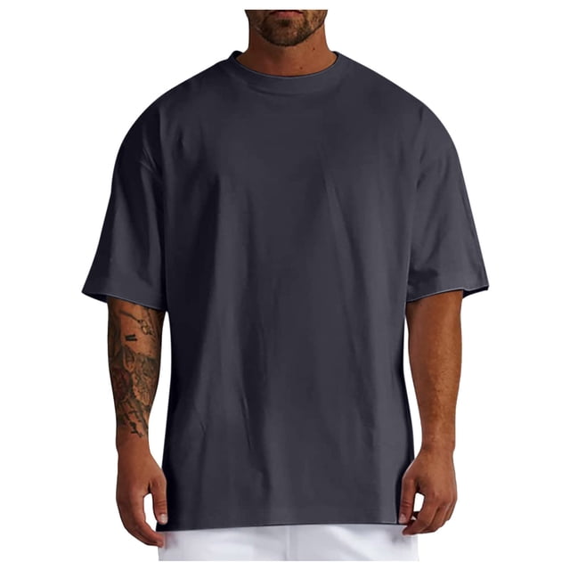 Men T Shirts Male Summer Pure Oversized Shirt Solid Color Large Size Short Sleeve Round Shoulder Top