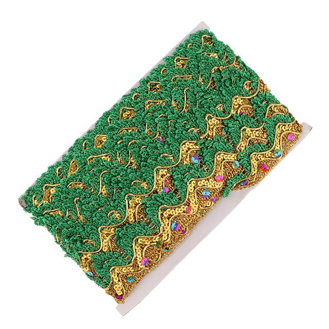 GUOOL 13mx35mm Sequins Lace Edge Trims Ribbon Material, DIY Sewing green