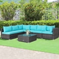 thumbnail image 4 of Gymax Ensemble de Canapé Sectionnel en Rotin pour Patio 7 Pcs, Ensemble de Meubles d'Extérieur avec Coussins Turquoise, 4 of 10
